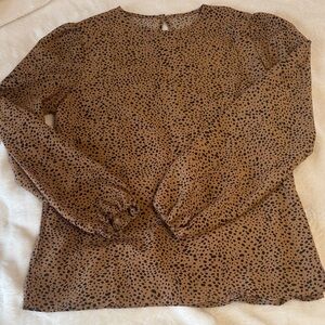NWOT Elegant Women's Brown Spotted Blouse